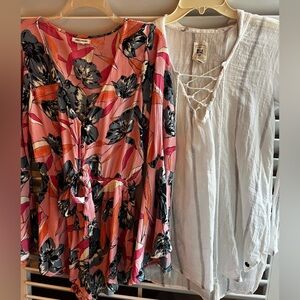 Billabong Pink Floral romper Top with Black & Orange Accents + 100% cotton cover